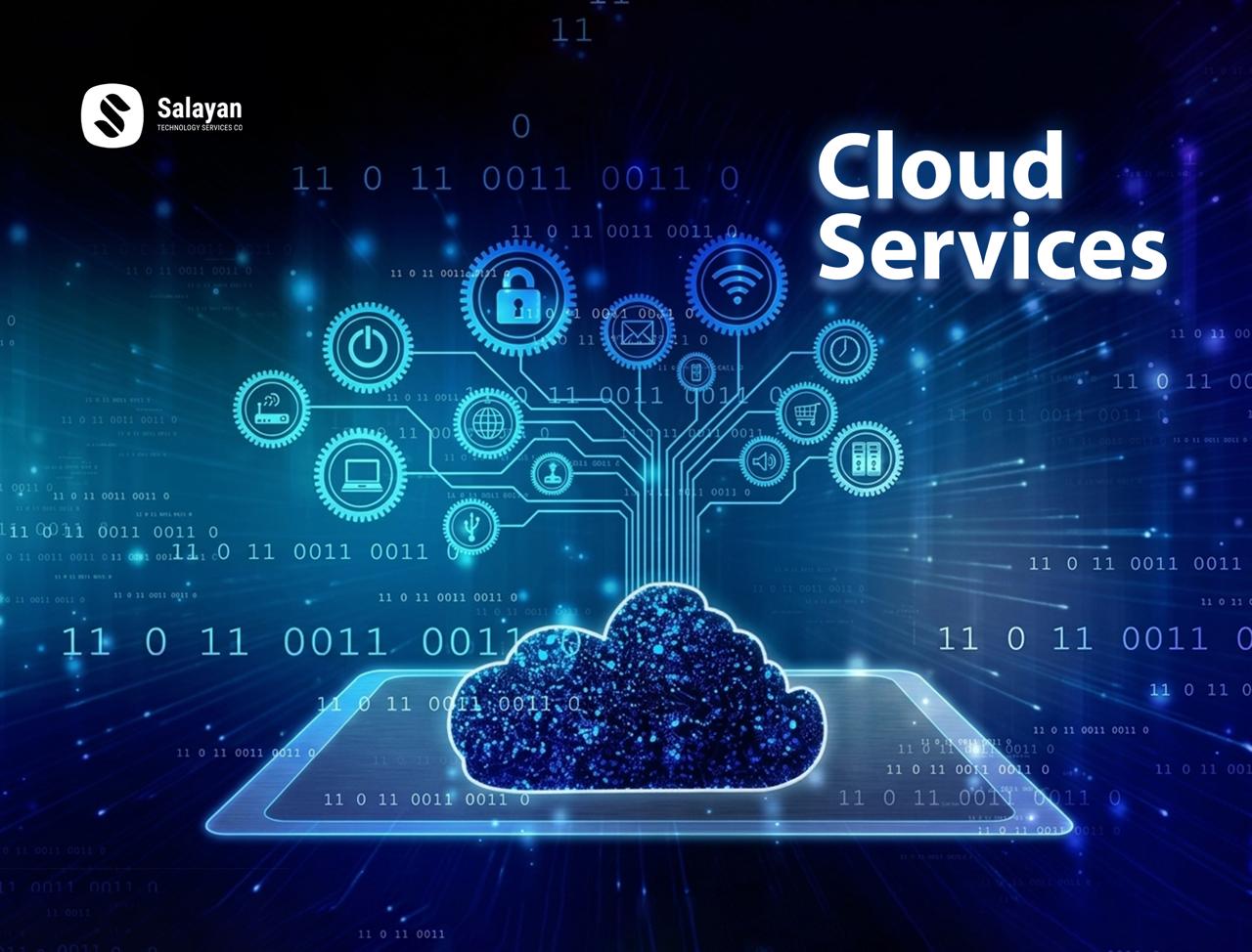 تصویر مفهومی از خدمات ابری شامل سرورها، دیتاسنترها و اتصال کاربران به فضای ابری از طریق اینترنت